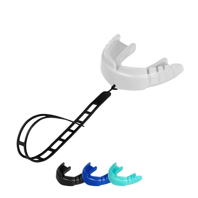 OPRO Snap-Fit Instant Level Braces Mouth Guard + Strap â€“ Quick Protection Mouthguard for Lacrosse, jiu Jitsu, MMA Boxing Wrestling & Football Mouthpiece â€“ Includes Mouth Guard Case (Adult, White) - Image 1